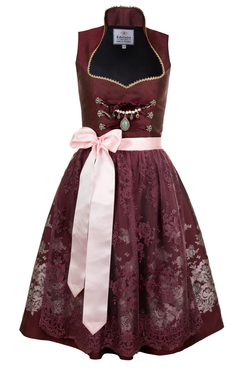 Edelnice Midi Dirndl 2-teilig Stella In Bordeaux 3 Edelnice Midi Dirndl 2-teilig Stella In Bordeaux
