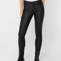 JACQUELINE DE YONG Skinny Jeans Leder Optik High Waist Stretch Coated Denim Pants In Schwarz