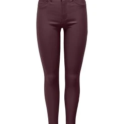 JACQUELINE DE YONG Skinny Jeans Leder Optik High Waist Stretch Coated Denim Pants In Weinrot