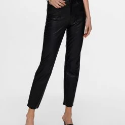 ONLY High WaistPU Kunstleder Hose Stretch Pants Beschichtet ONLEMILY In Schwarz