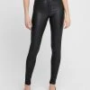 ONLY Kunstleder Hose High Waist Stretch Denim Beschichtet Coated ONLROYAL In Schwarz