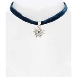 Schuhmacher Halskette 9197 Samtband Edelweiss Marine