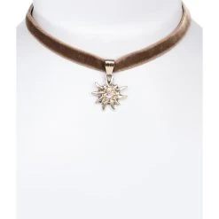 Schuhmacher Halskette 9197 Samtband Edelweiss, Taupe