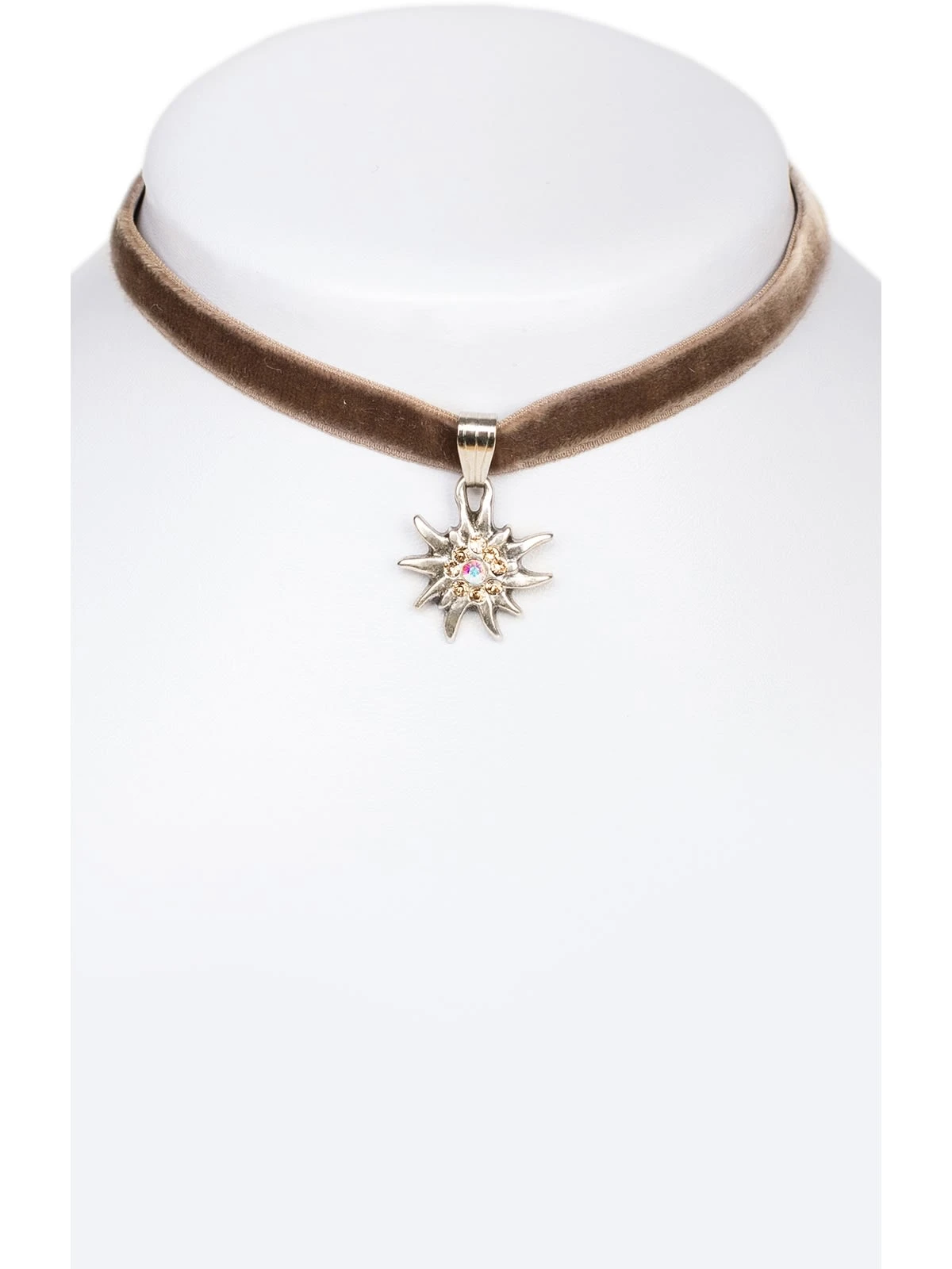 Schuhmacher Halskette 9197 Samtband Edelweiss, Taupe 3 Schuhmacher Halskette 9197 Samtband Edelweiss, Taupe