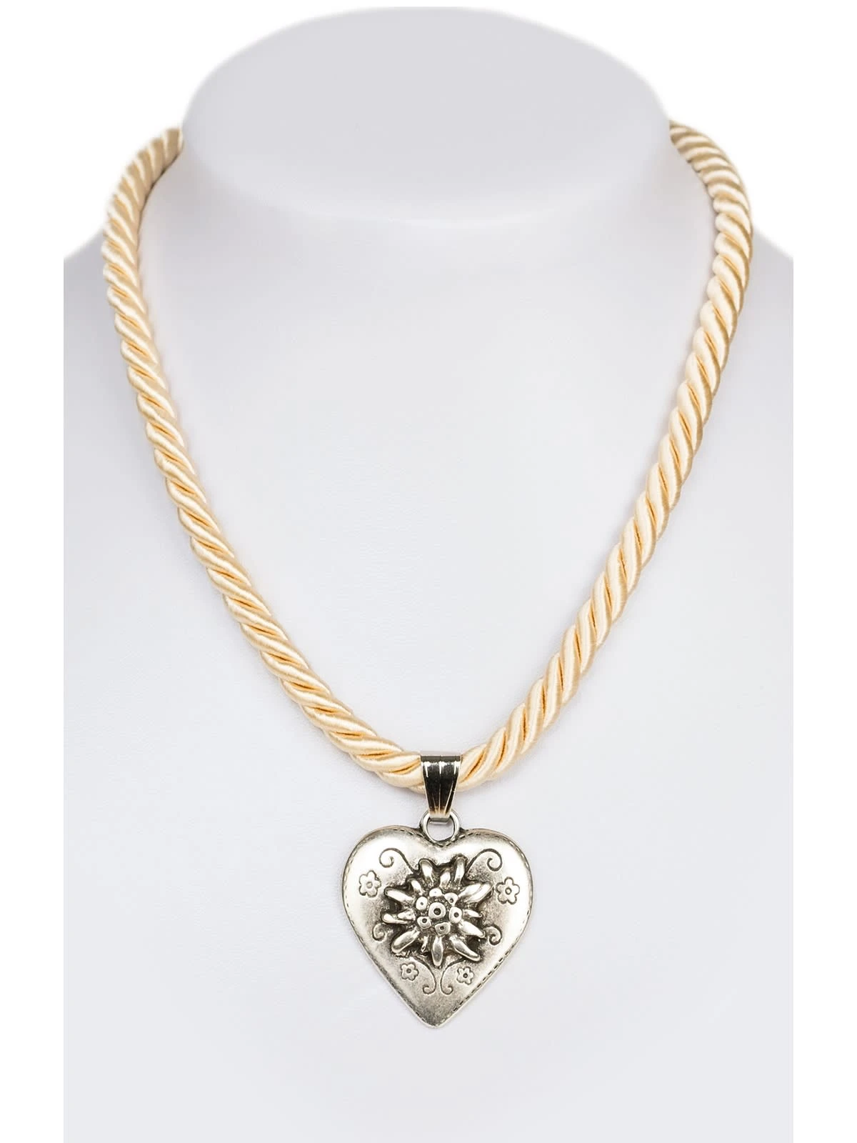 Schuhmacher Halskette K100 Kordel Herz Mit Edelweiss, Beige 3 Schuhmacher Halskette K100 Kordel Herz Mit Edelweiss, Beige