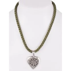 Schuhmacher Halskette K100 Kordel Herz Mit Edelweiss Oliv