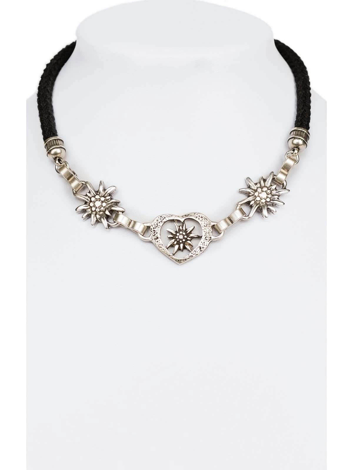 Schuhmacher Kordelkette K7002 Herz Und Edelweiss Schwarz 2 Schuhmacher Kordelkette K7002 Herz Und Edelweiss Schwarz
