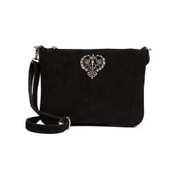 Schuhmacher Leder Trachtentasche TA30540, Metallherz, Schwarz