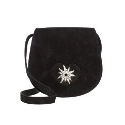 Schuhmacher Trachten Ledertasche TA30340 Herz Edelweiss, Schwarz