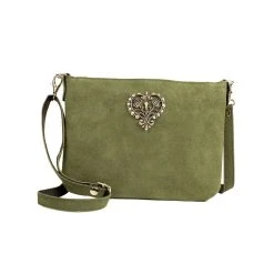 Schuhmacher Wildleder Trachtentasche TA30540, Metallherz, Oliv