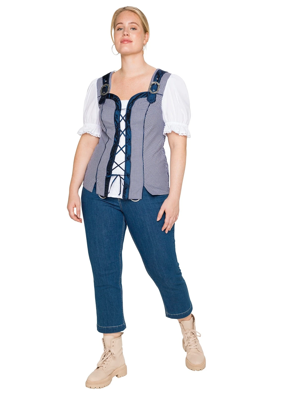 Sheego Trachtenbluse In Royalblau-weiß 4 Sheego Trachtenbluse In Royalblau-weiß – Bild 2