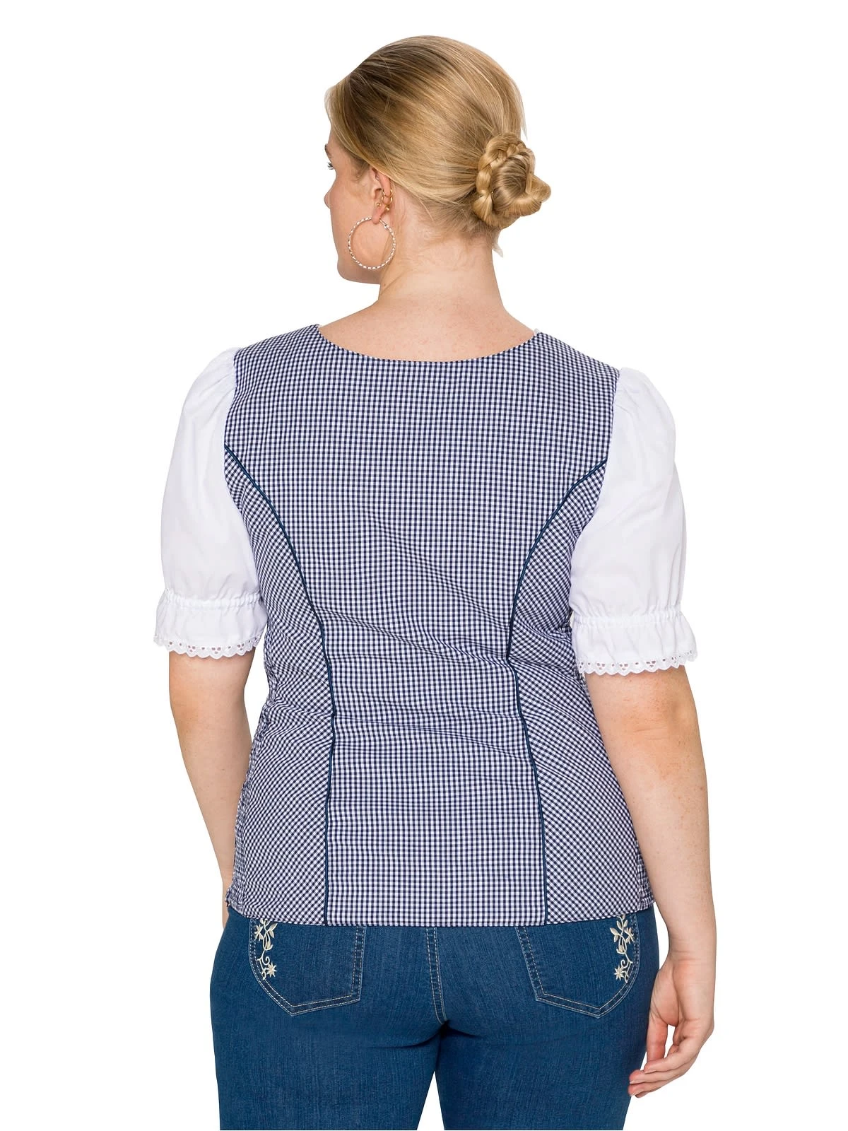 Sheego Trachtenbluse In Royalblau-weiß 5 Sheego Trachtenbluse In Royalblau-weiß – Bild 3