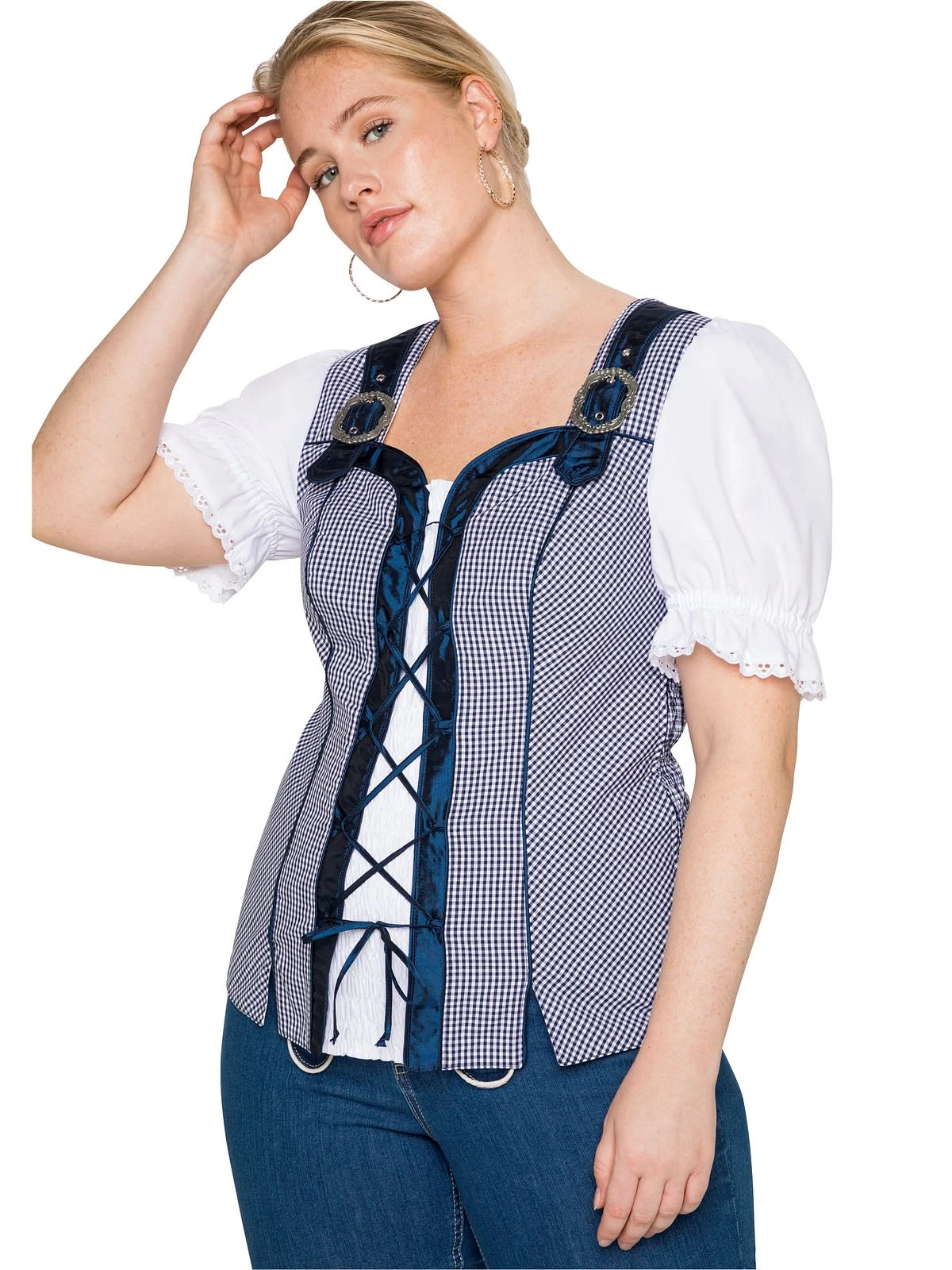 Sheego Trachtenbluse In Royalblau-weiß 6 Sheego Trachtenbluse In Royalblau-weiß – Bild 4