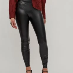 Vila PU Kunstleder Leggings High Waist Stretch Hose Beschichtet VIBARB In Schwarz